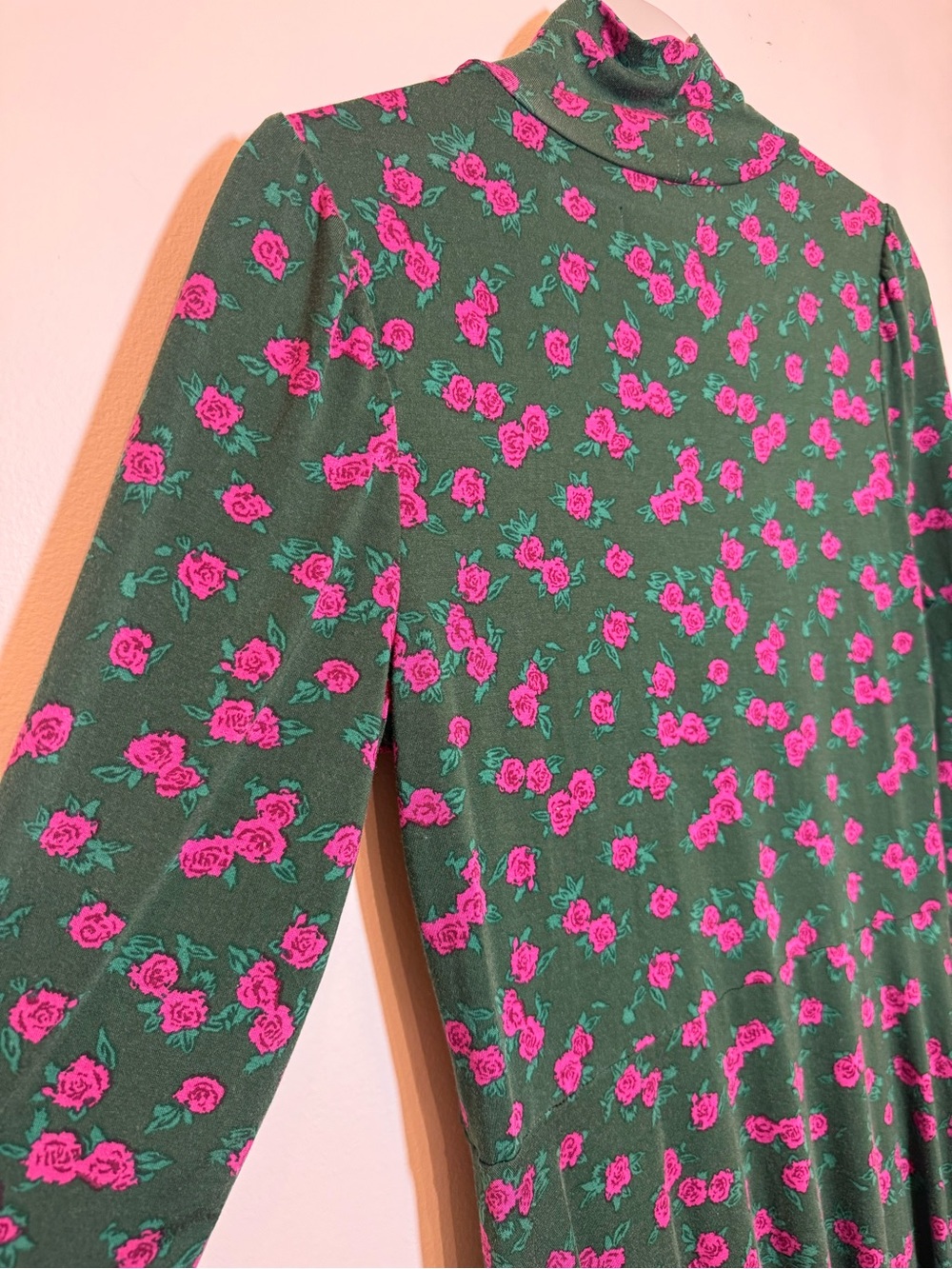 ModCloth Whimsy Goth Floral Print Dress, Mock Neck Long Sleeve Rouched Detail L - Picture 3 of 10